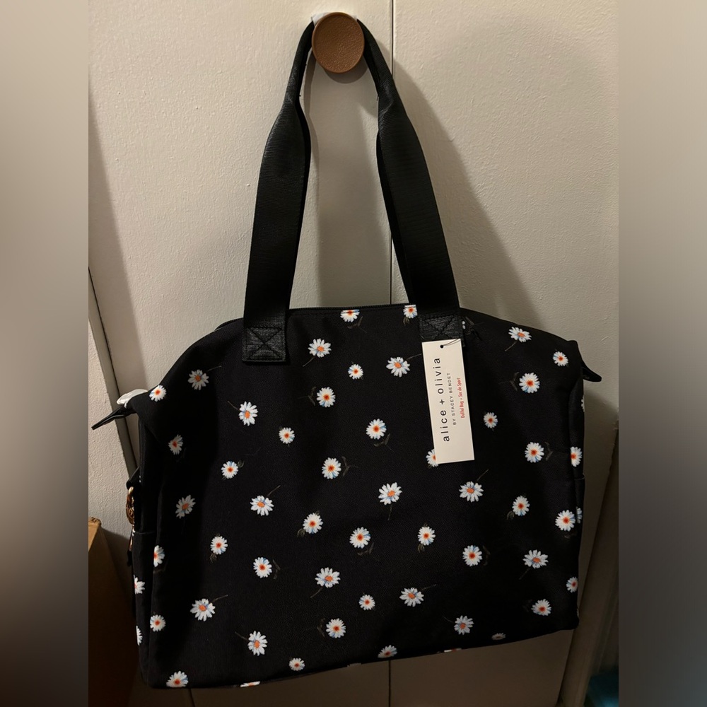 NWT black floral Alice + Olivia duffel bag